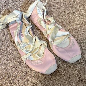Vintage Replay Light Pink Satin Ballet Flats with Cream Ribbons (never worn)